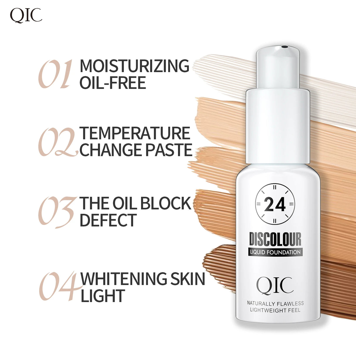 QIC 30ML Foundation Color Changing Makeup Base Nude Face Full Cover Matte Concealer Long Lasting Make Up Liquid Foundation Cream