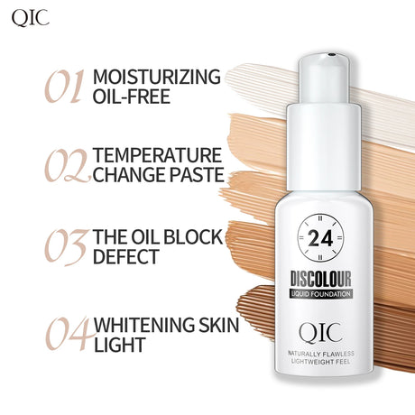 QIC 30ML Foundation Color Changing Makeup Base Nude Face Full Cover Matte Concealer Long Lasting Make Up Liquid Foundation Cream