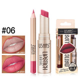 2-in-1 Lip Makeup Set, Matte Lipstick & Lip Liner Pencil, Nude Brown, Waterproof Long Lasting Tinted Lip Balm Contour Kit