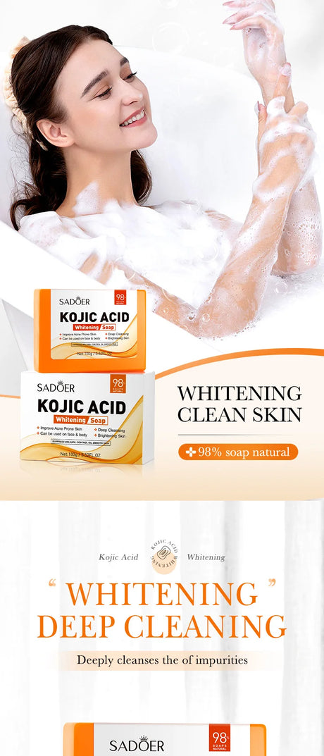 SADOER 100g Kojic Acid Whitening Soap, Handmade Bath Soap, Body Cleansing Antimicrobial Moisturizing and Disinfection Sope