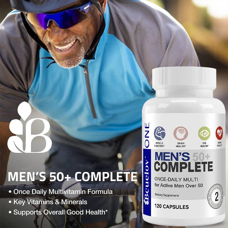 Men's 50+ Daily Super Multivitamin, High Potency Formula for Brain, Eye & Heart Health, Vitamins A C D E K B1 to B12 Gluten Free