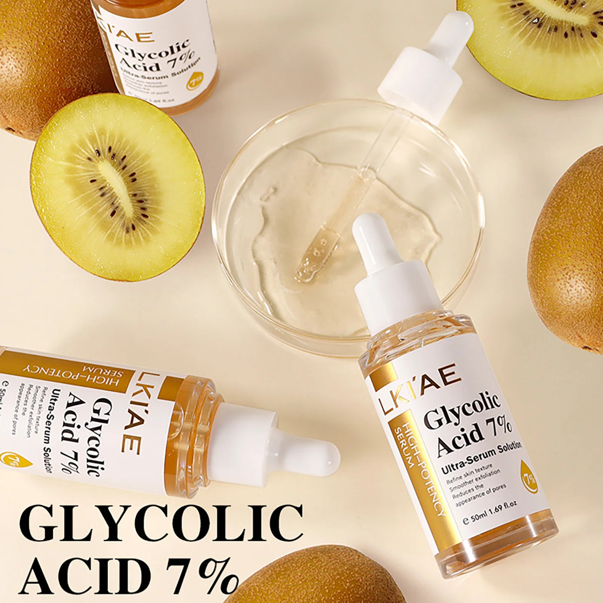 LKIAE Lightening Face Serum, Reduce Dark Spots Essence, With Centella Asiatica Extract, Fruit Acids, Niacinamide, 50ml/1.69 oz