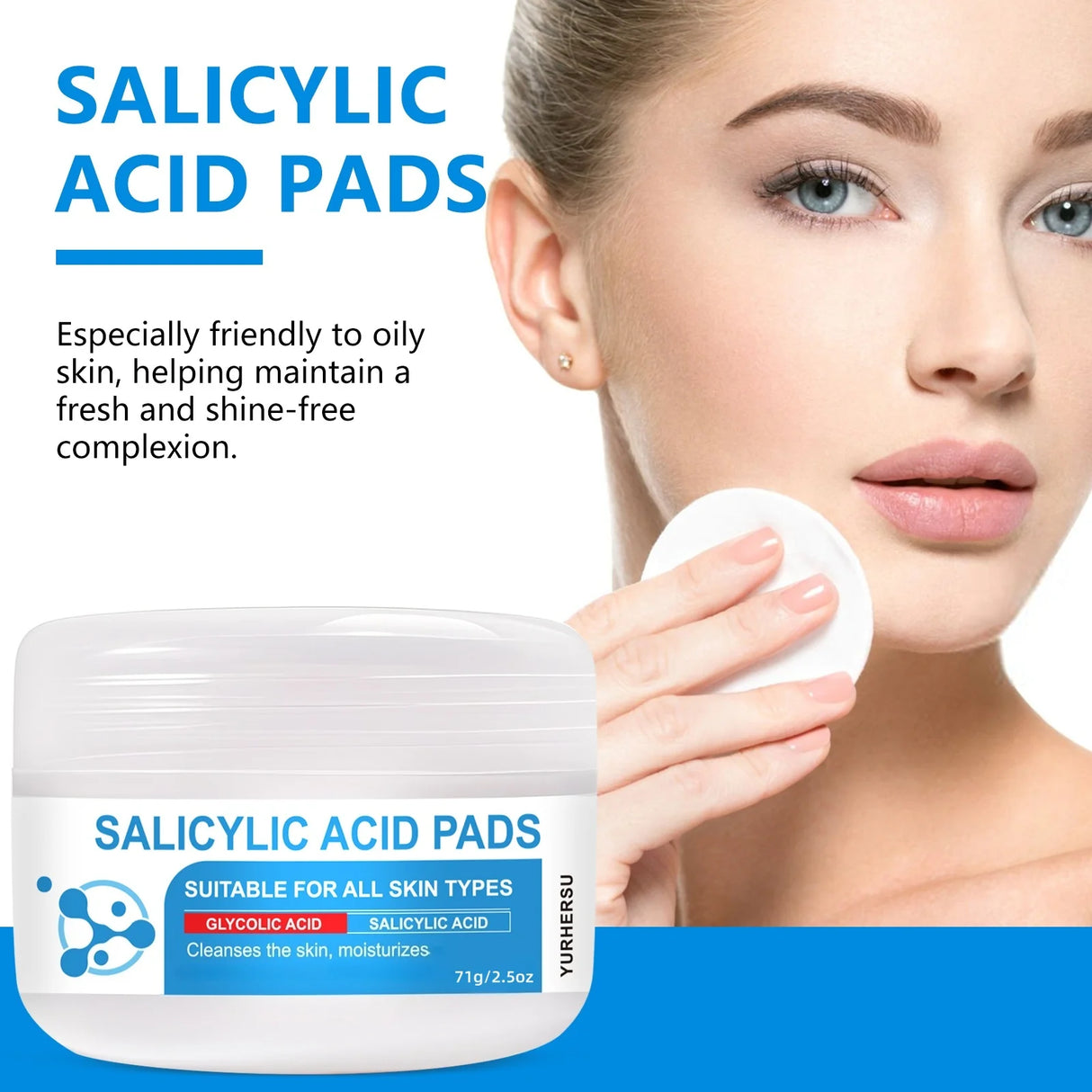 Disposable Salicylic Acid Facial Cleansing Cotton Pads Double Sided Exfoliating Wipes Oil Balancing Skin Care Pads Lightweight Portable Face Cleanser Sheets For Daily Morning Night Skincare