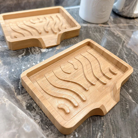 1PCS 13×10×1.8cm Bamboo Wood Self Draining Soaps Dish Holder Bar Soap Saver Tray For Bathtubs Showers Sink Hotel Home Countertop