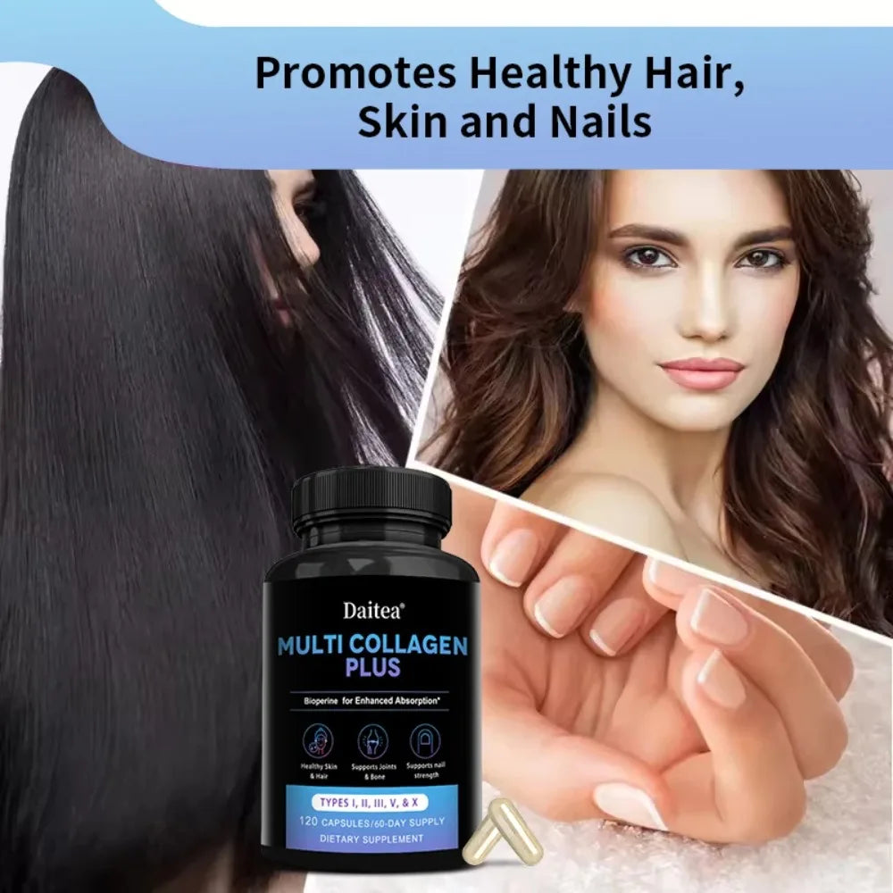 Multi Collagen Capsules (Types I, II, III, V & X) Support Skin Hair Nail Joint Health, Antioxidant, Anti-Aging