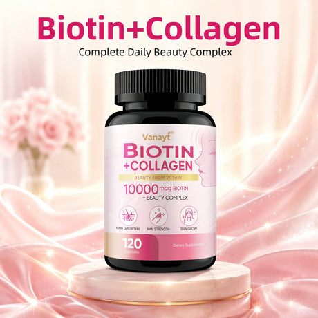 Biotin Collagen - Nourishes The Skin, Slows Down Aging, Promotes Healthy Hair, Strong Nails, and Improves Intestinal Digestion 120 Capsules