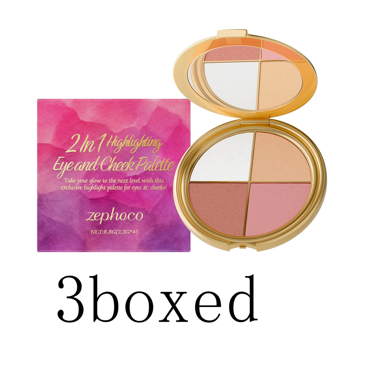 Zephoco 2-in-1 Highlighting Eye & Cheek Palette -Soft Shimmery Tones,Blendable Formula,All-in-One for Glowing Eye & Cheek Makeup