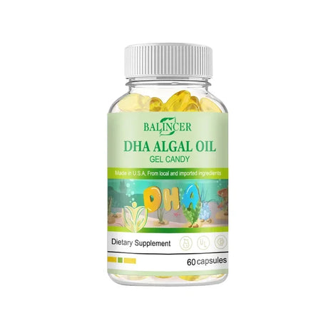 Algal Oil Omega 3 Softgels with DHA & EPA, Daily Nutritional Supplement, Supports Brain Cognitive Eye Heart & Skin Hair Wellness