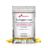 Bcuelov Collagen Max Hydrolyzed Marine Collagen Peptides Hyaluronic Acid + Vitamin C Supports Hair, Skin, Nails, Joints & Bones
