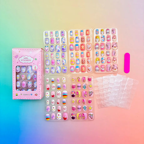 120Pcs Children's Press on Nails Kids Cartoon Acrylic Fake Nails Tips Kawaii Girl Full Cover Short False Nails With Jelly Glue#@