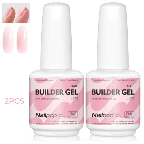 Nailpop 15ml Builder Gel Nail Polish for Nail Apex & Extension Strengthener Upgraded Soak Off UV Gel Rhinestone Glue 4 Colors