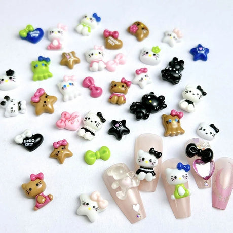 50PCS Nail Parts Charms Cute Cartoon Hello Kitty Nail Art Jewelry Decoration Phone Case Hairpin Manicure Press On Accessories