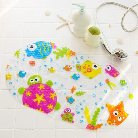 Soft Cartoon PVC Kids Anti Slip Bath Mat Non Skid Safety With Sucker Shower Mat Massage Bathtub Mats Pad