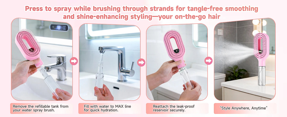 Hairbrush Sprayer Brush 2 in 1 Multi-functional Spray Bottle Comb with Water Spray Detangling Styling Salon Fluffy Modeling Comb