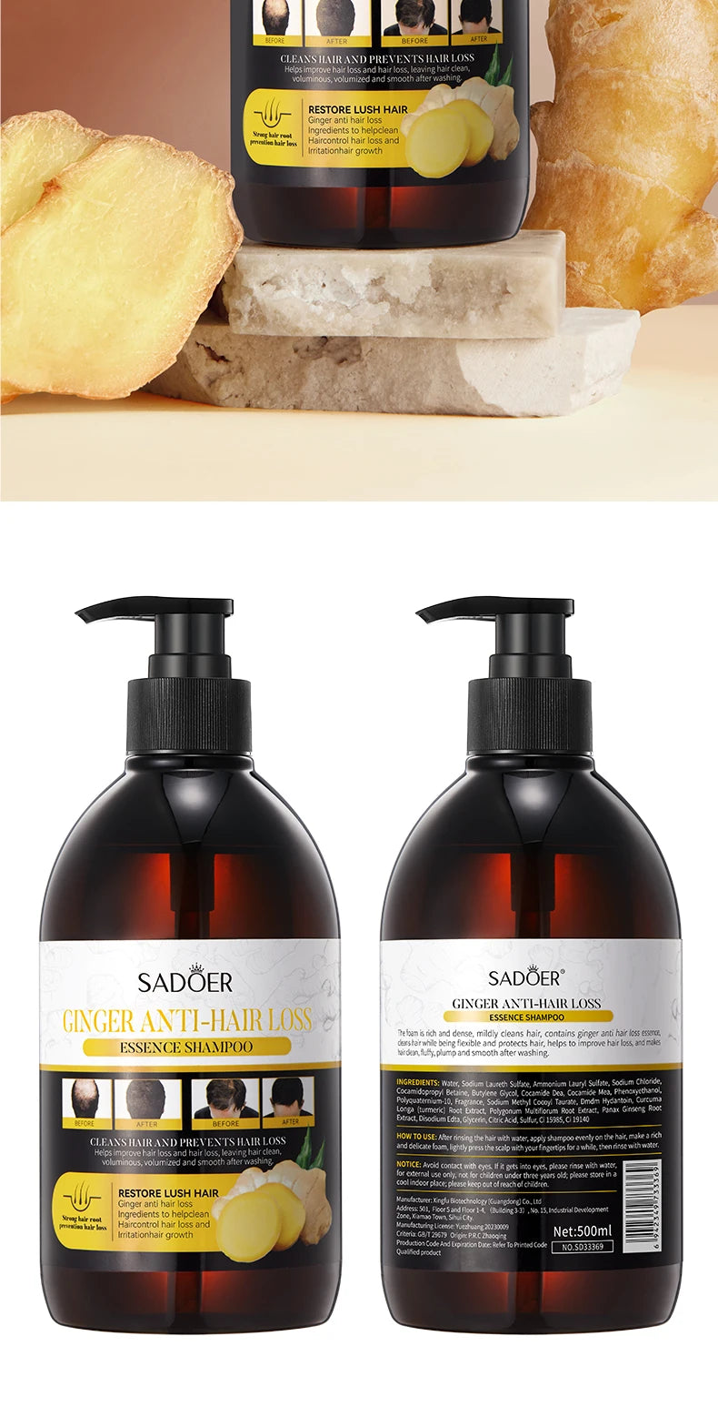 500ml Ginger Anti-Hair Loss Shampoo Long-lasting Fragrances Shampoo Deeply Moisturizing Smooth Set With Comb Gift