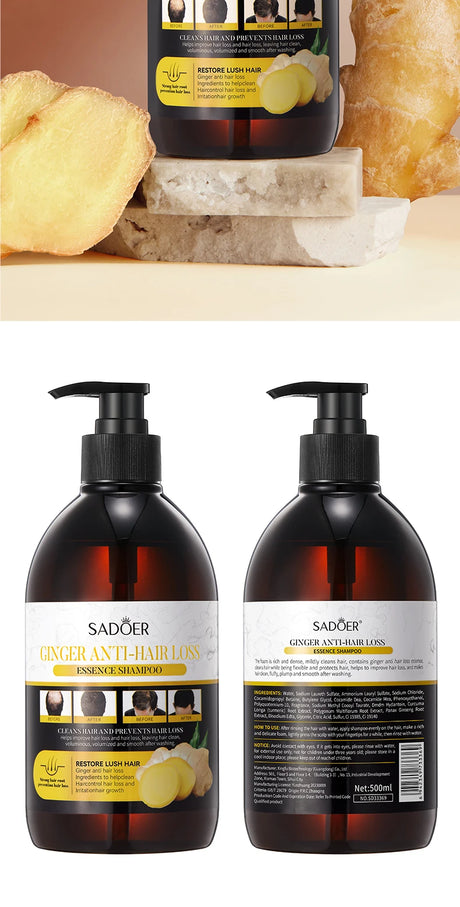 500ml Ginger Anti-Hair Loss Shampoo Long-lasting Fragrances Shampoo Deeply Moisturizing Smooth Set With Comb Gift