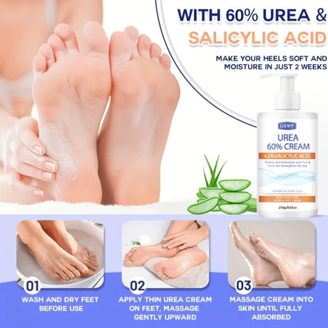GSWP 60% Urea Moisturising Hand and Foot Cream, Containing Salicylic Acid, Protects and Nourishes Hands and Feet. 250g/500g