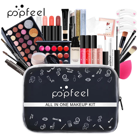 All in One Makeup Kit Full Makeup Kit Gift for Women Teen Girl Nude Eyeshadow Foundation Primer Brush Nude Lipgloss