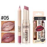 2-in-1 Lip Makeup Set, Matte Lipstick & Lip Liner Pencil, Nude Brown, Waterproof Long Lasting Tinted Lip Balm Contour Kit