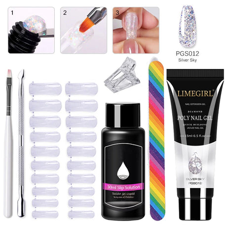 Limegirl Poly Nail UV Gel Set for Nails Quick Extension Building Soak Off UV Polys Nail Gel Kit Manicure Art  Decoration Tools