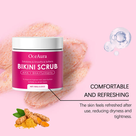 Bikini Area Exfoliator with 10% AHA+BHA & Turmeric For Bikini Underarm Area,Skin Moisturizing, Smoothing Exfoliating Body Scrub