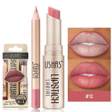 2-in-1 Lip Makeup Set, Matte Lipstick & Lip Liner Pencil, Nude Brown, Waterproof Long Lasting Tinted Lip Balm Contour Kit