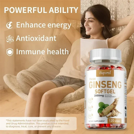 Red Panax Ginseng Capsules - for Immunity, Energy, Fatigue and Stress Relief, and Mental Focus