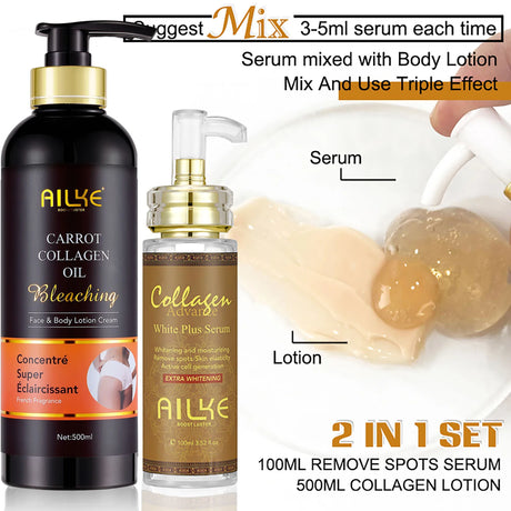 AILKE Collagen Whitening Set, Moisturizer, Hydration, Dark Spot Removal, Brightening Body Lotion, Armpit Whitening Cream