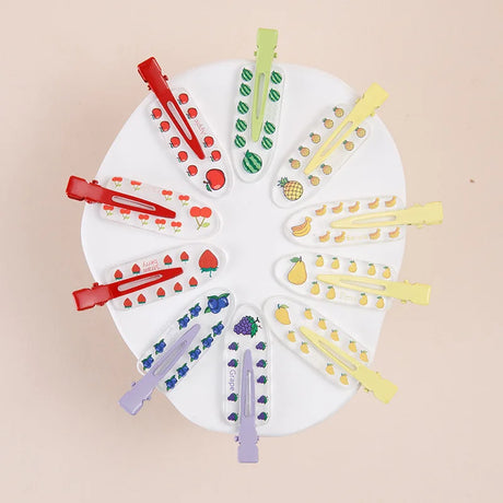 10pcs Candy Color Fruit Hair Bang Clip Summer Hairpin No Crease Hair Side Clamp For Girls Beauty Styling Accessories Set