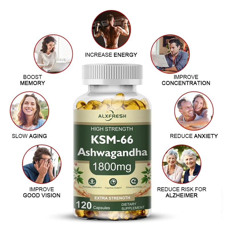 Ashwagandha Capsules Support Antioxidant Lipid-lowering Stress-relief Improve Sleep Enhance Immunity Increase Energy and Focus