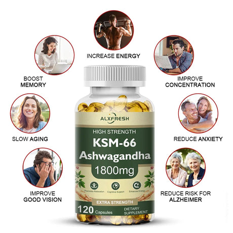 Ashwagandha Capsules Support Antioxidant Lipid-lowering Stress-relief Improve Sleep Enhance Immunity Increase Energy and Focus