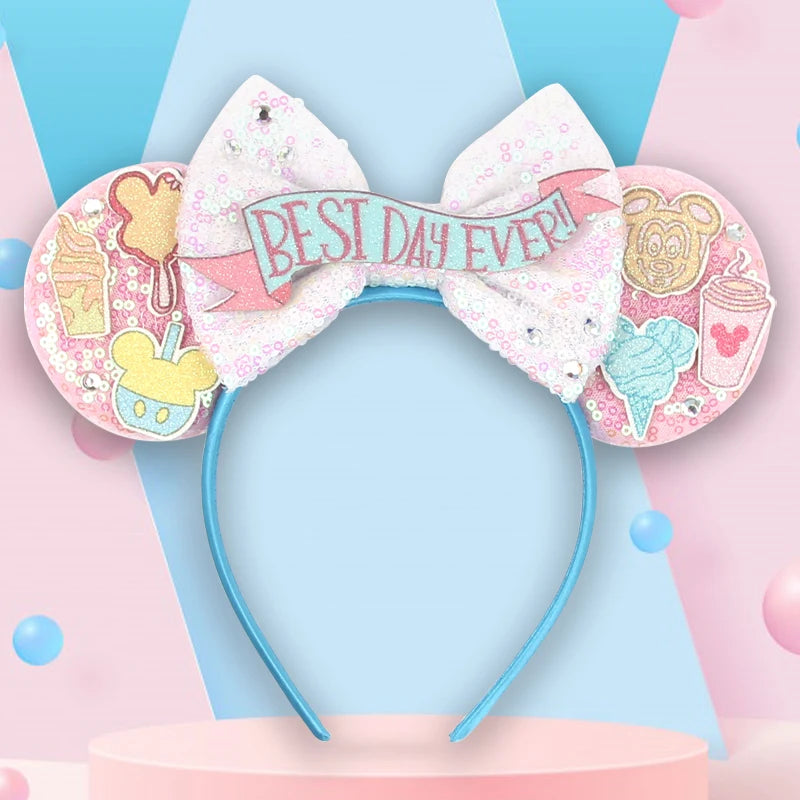 2026 Disney Trip Mickey Ears Headband For Girls Sequin Castle Bow Hairband Cartoon Character Cosplay Hair Accessories Kids Party
