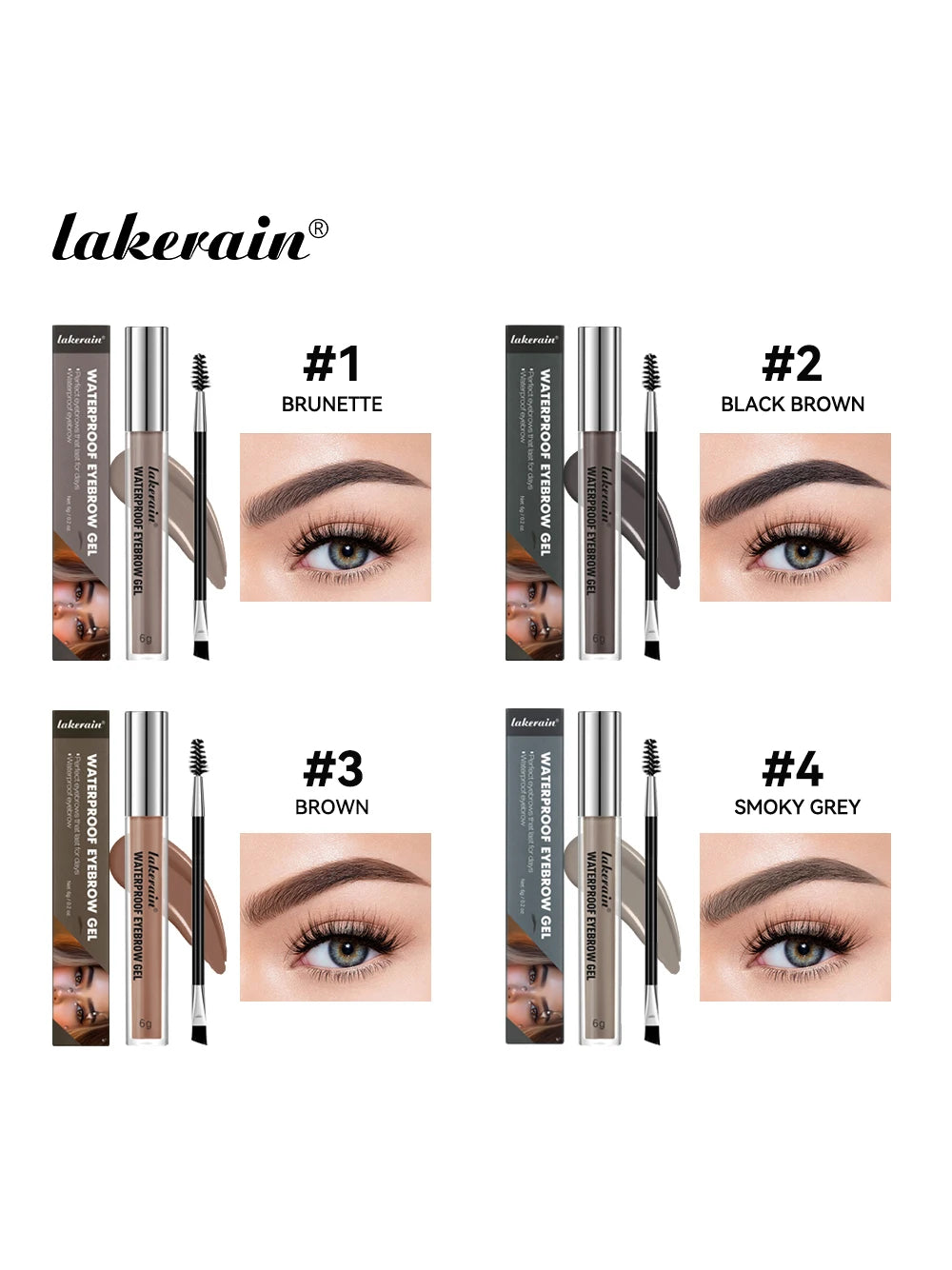 Lakerain Waterproof Eyebrow Gel Long Lasting Highly Pigmented Liquid Eyebrow Makeup Sweatproof Natural Black Brown
