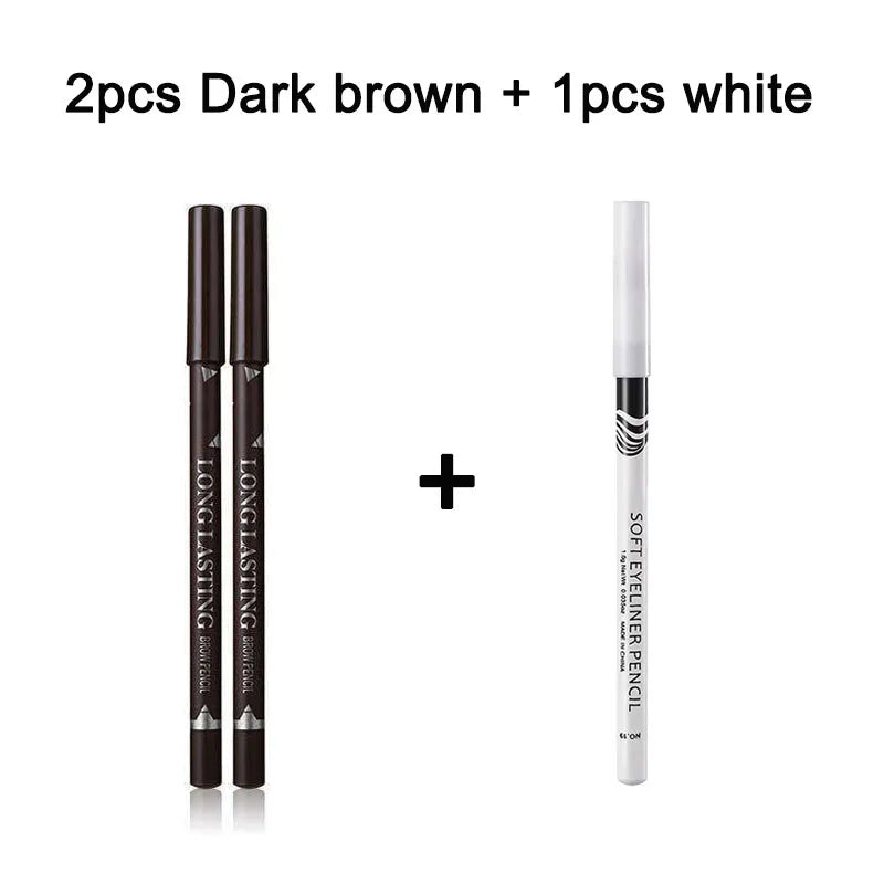 2pcs MENOW 3 Colors Long Lasting Waterproof Eyebrow Pencils Double Use Wooden Pole Eyeliner Permanent Makeup Tattoo Accessories