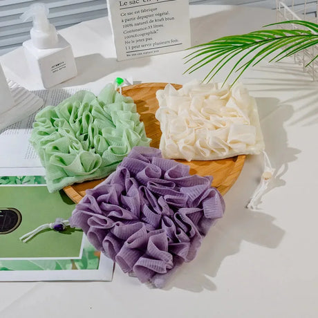 2-In-1 Bath Ball Towel Loofah With Drawstring Closure For Soap Soft Exfoliating Mesh Shower Sponge Body Skin Care Bathing Tools