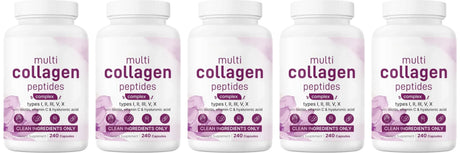 Multi Collagen Capsules 240ct Type I II III V X with Biotin Hyaluronic Acid Vitamin C Hydrolyzed Protein Supplement
