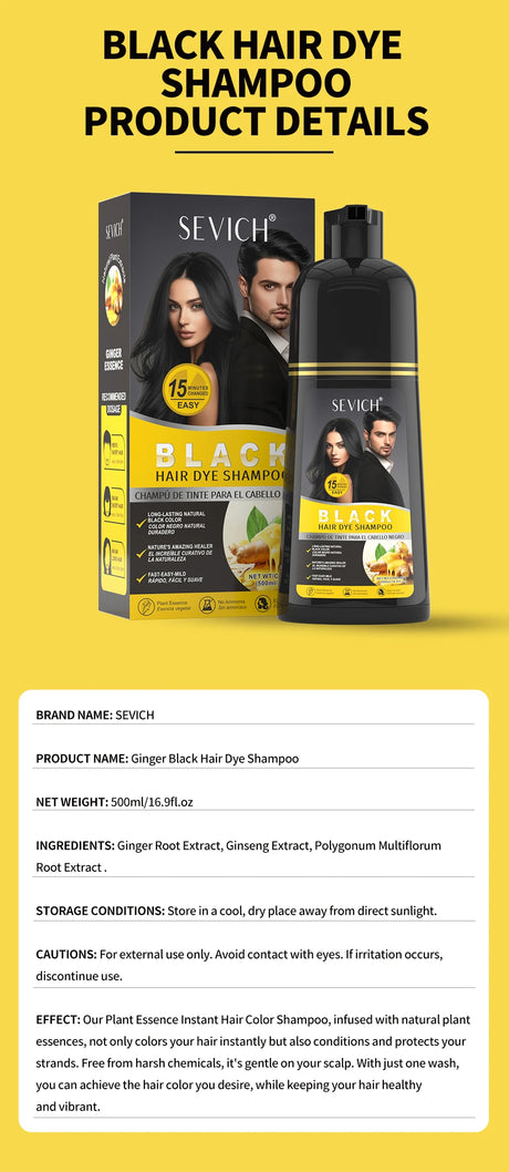 3 In 1 Herbal Healthy Hair Dyeing 500ml Black Hair Dye Shampoo For Men Women Plant Instant Color Shampoo Ginger Black Hair Dye