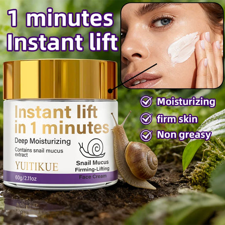 YUITIKUE Instant Lift Face Cream 60g - 1 Min Snail Mucin Firming, Moisturizes, Tightens & Evens Tone, Light Non-Greasy Formula