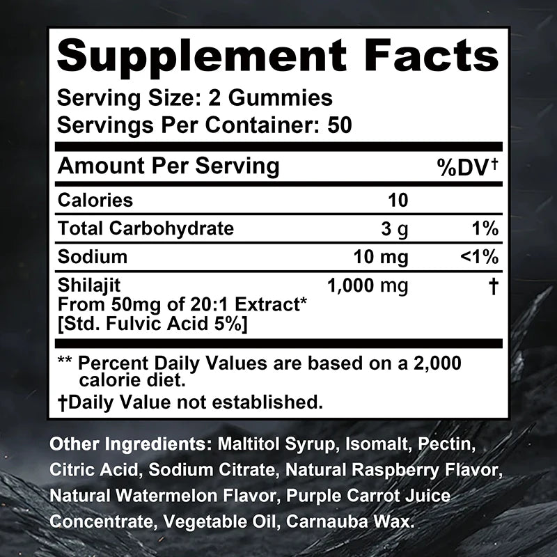 Shilajit Gummies - Energy Level, Memory and Focus Support Relieve Stress Overall Health