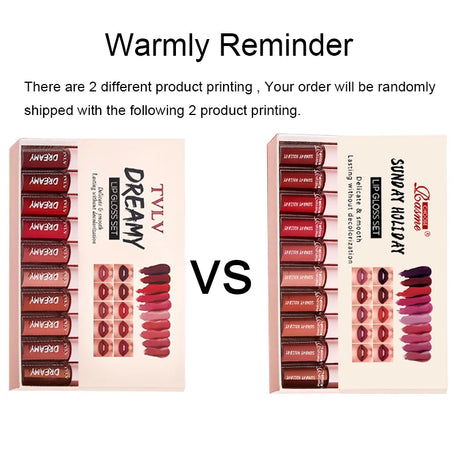 10 Color Mouth Red Lip Glaze Makeup Set, Exquisite, Practical, Portable Lipgloss Lipstick Set Valentine's Day gift