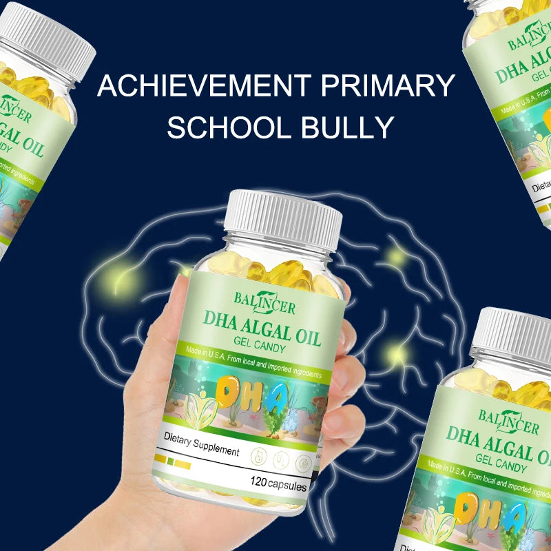 Algal Oil Omega 3 Softgels with DHA & EPA, Daily Nutritional Supplement, Supports Brain Cognitive Eye Heart & Skin Hair Wellness