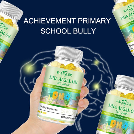 Algal Oil Omega 3 Softgels with DHA & EPA, Daily Nutritional Supplement, Supports Brain Cognitive Eye Heart & Skin Hair Wellness