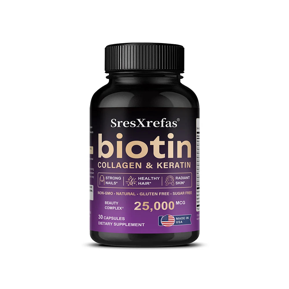 Biotin 25000mcg - Collagen Keratin Hyaluronic Acid Vitamins, Hair Skin Nails & Joint Support, Anti-aging Supplements Antioxidant