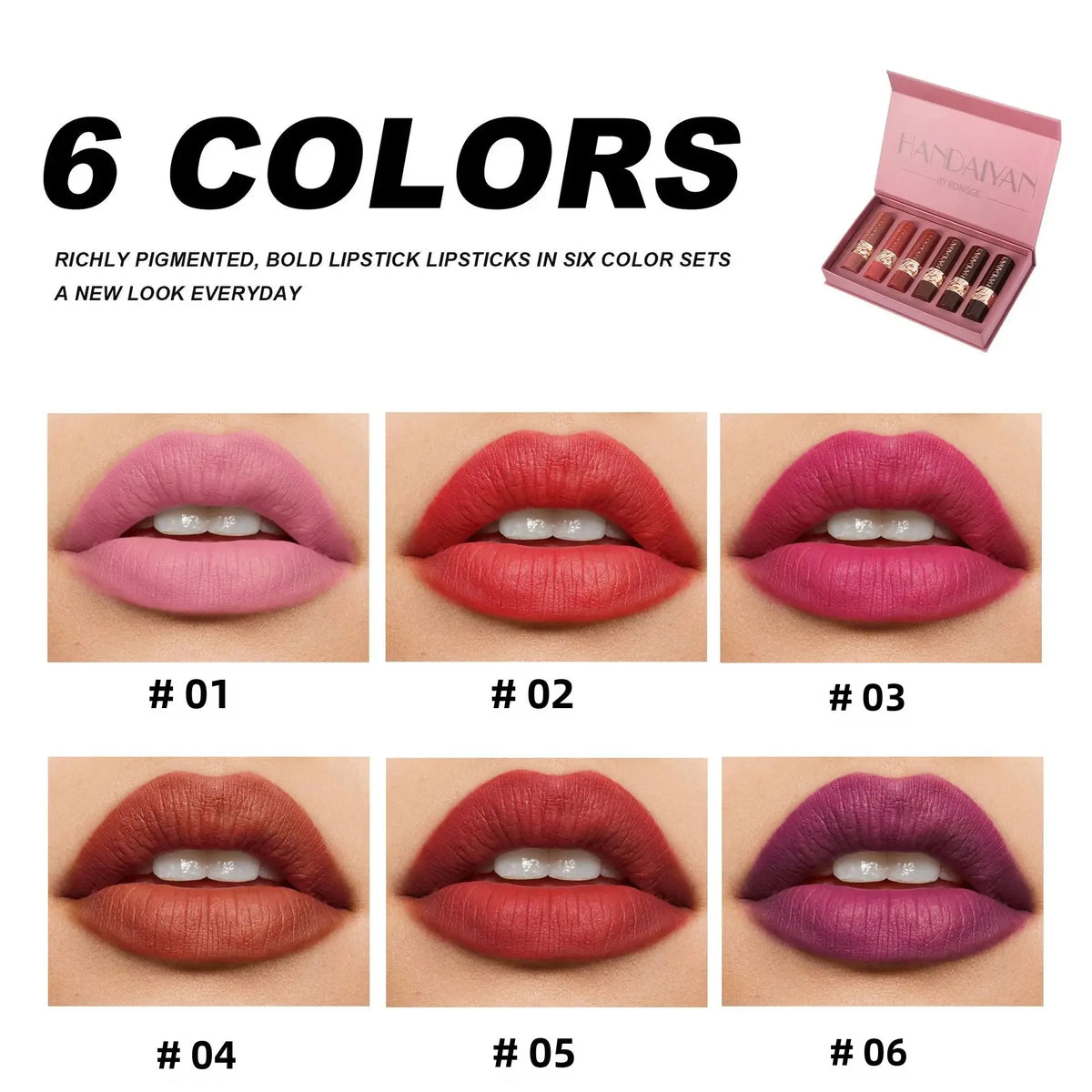 6PCS Velvet Matte Lipstick Set Highly Pigmented Long Lasting Non Drying Silky Smooth Lip Makeup Gift Box For Women