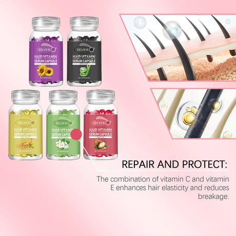 EELHOE Vitamin E in Oil for Hair Loss Prevention Strengthening Hair Roots Moroccan Argan Oil Smooth Regrowth Hair Oil Capsules