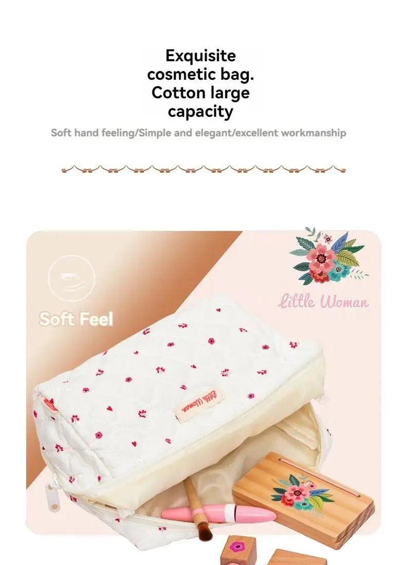 Kids' Pretend Makeup Toy Wooden Role‑play Dress‑up Vanity Gift Makeup Bag Set for Girls