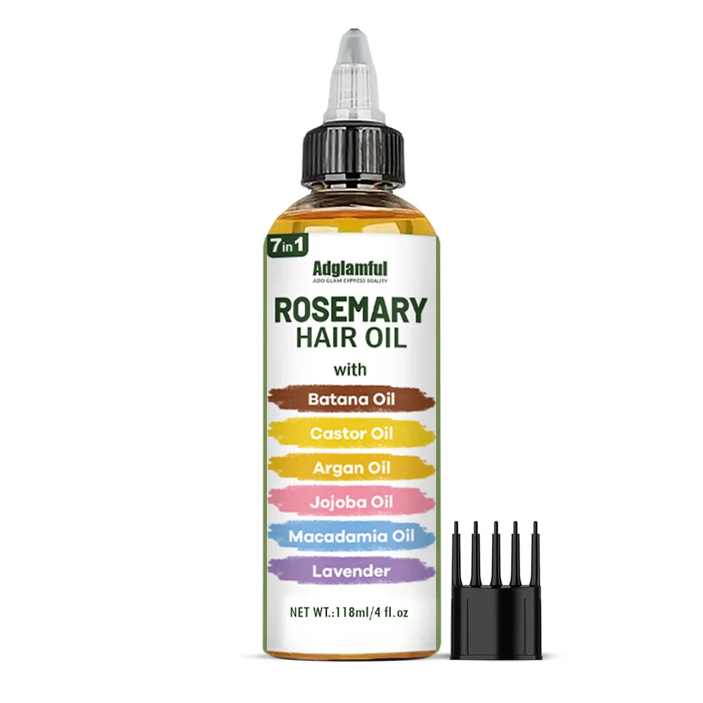 Adglamful 7-in-1 Rosemary Hair Oil 118ml – No-Rinse Hair Oil+Comb Set, Instantly Smooths Frizz, Repairs Damage