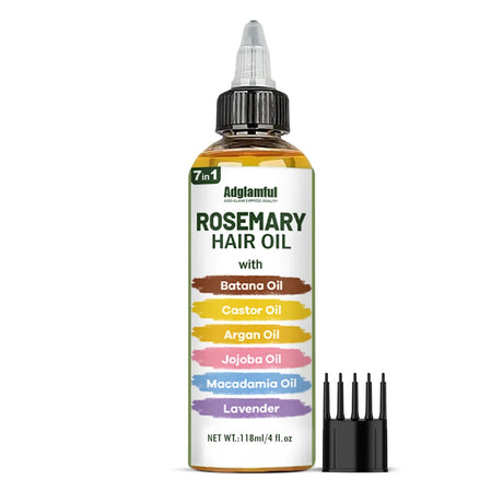 Adglamful 7-in-1 Rosemary Hair Oil 118ml – No-Rinse Hair Oil+Comb Set, Instantly Smooths Frizz, Repairs Damage