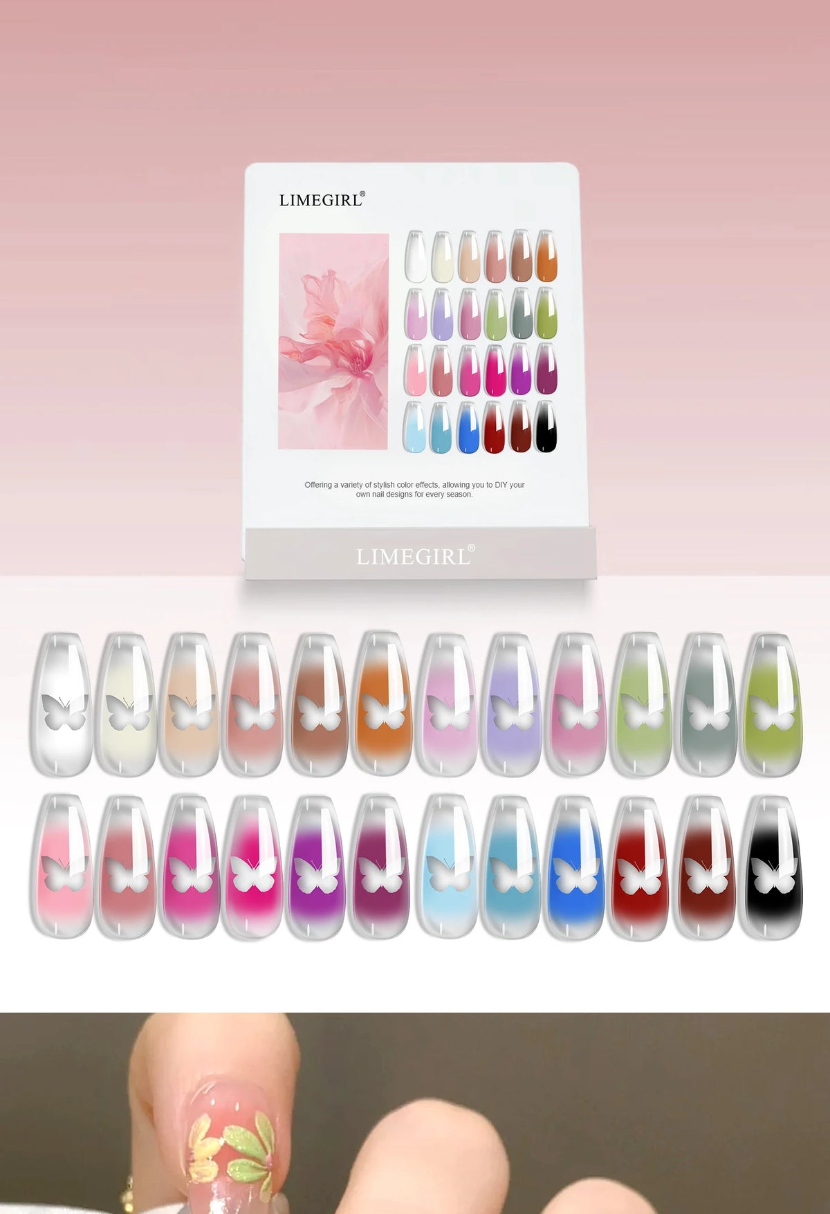 LIMEGIRL 24 Color Gradient Wash-Free Painting Gel Nail Art Design Painting Gel Nail Engraving DIY Soak-Off UV LED Nail Polish