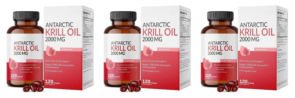 Antarctic Krill Oil 2000mg with Omega-3 EPA DHA, Astaxanthin & Phospholipids, Premium Daily Wellness, 120 Softgels Supplement